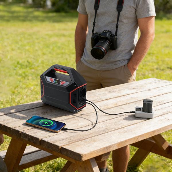Tragbare Powerstation 155Wh 42000mAh Solar-Generator mit 230V AC Steckdose, USB-C QC 3.0, DC Output, LED-Screen & Licht für Camping Notstrom