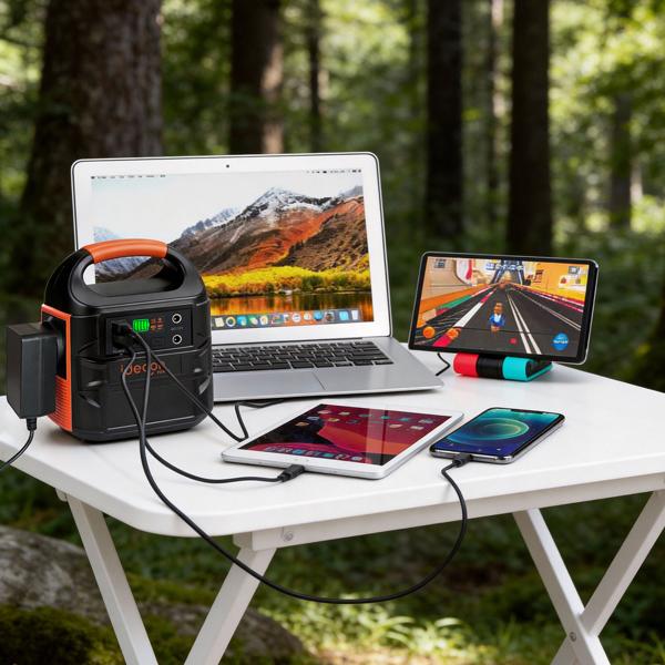 Compact power station 88.8 Wh solar generator with 230 V socket, 100 W, USB-C PD65W, 12 V DC, LED display & 500 lm light for camping & emergency power