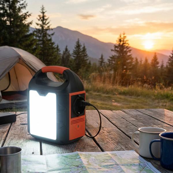 Compact power station 88.8 Wh solar generator with 230 V socket, 100 W, USB-C PD65W, 12 V DC, LED display & 500 lm light for camping & emergency power