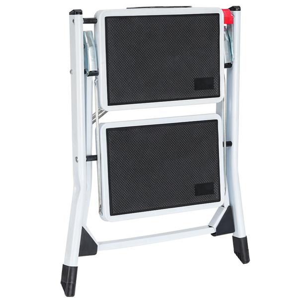 Sturdy folding step stool with 2 steps, 150 kg – non-slip steel step stool with safety lock, space-saving for safe working