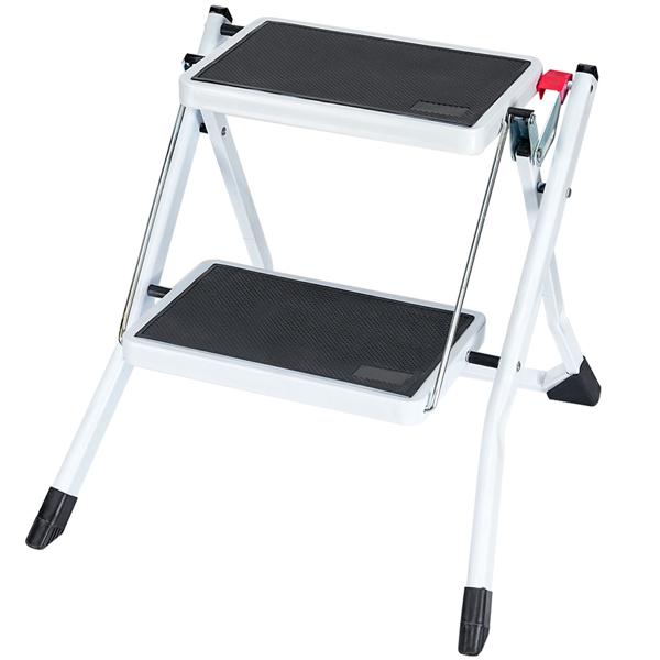 Sturdy folding step stool with 2 steps, 150 kg – non-slip steel step stool with safety lock, space-saving for safe working