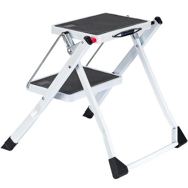 Sturdy folding step stool with 2 steps, 150 kg – non-slip steel step stool with safety lock, space-saving for safe working