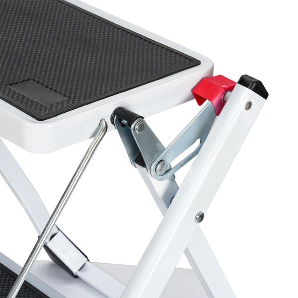 Sturdy folding step stool with 2 steps, 150 kg – non-slip steel step stool with safety lock, space-saving for safe working