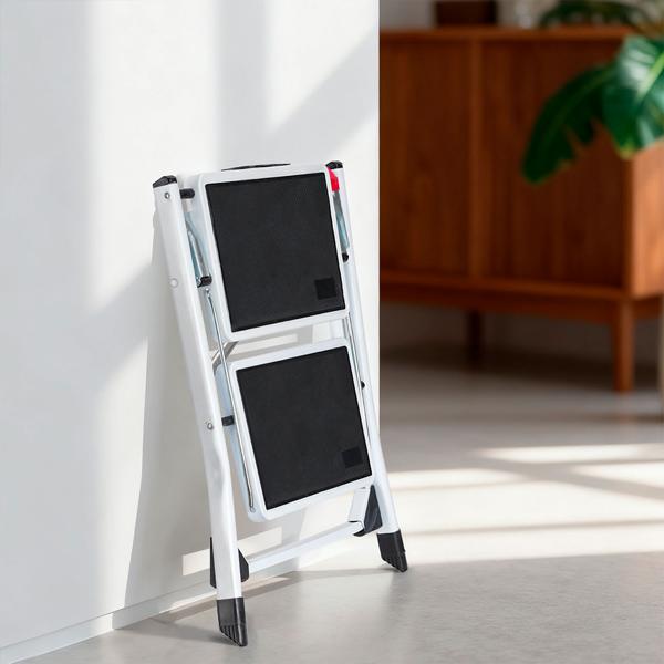 Sturdy folding step stool with 2 steps, 150 kg – non-slip steel step stool with safety lock, space-saving for safe working