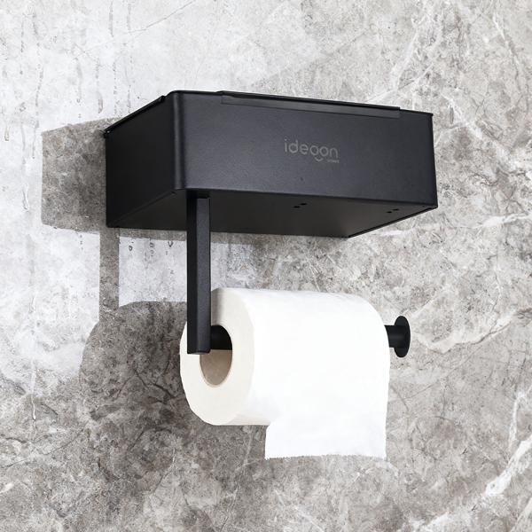 Toilet paper holder with wet wipe box and phone shelf made of stainless steel – toilet roll holder with compartment for wet wipes, no drilling required