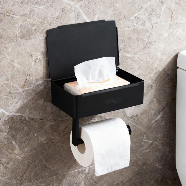 Toilet paper holder with wet wipe box and phone shelf made of stainless steel – toilet roll holder with compartment for wet wipes, no drilling required