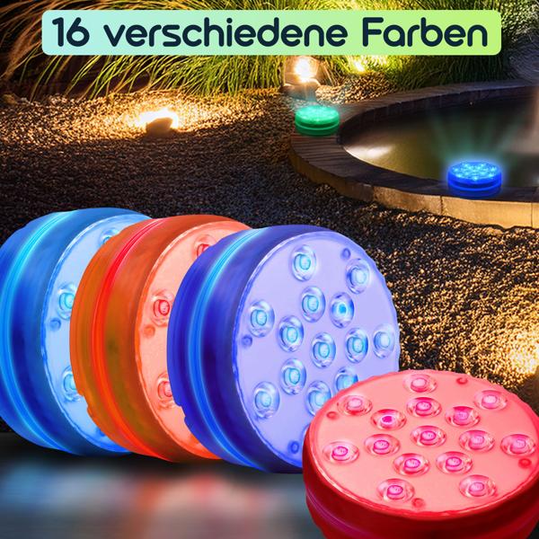 2er-Set Multicolor-LED-Unterwasserleuchte, mit Fernbedienung - Wasserdichte Pool Beleuchtung mit starken Saugnäpfen – Deko für Badewanne, Teich, Aquarium