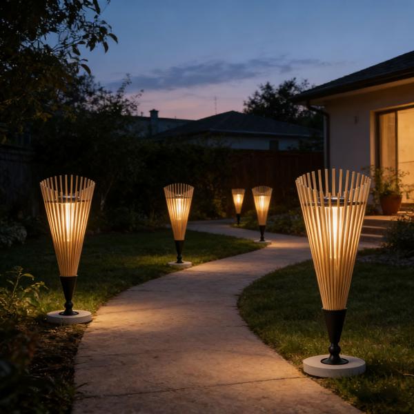 Dekorative Solar-Laterne 60cm aus Bambus: Moderne Solarleuchte für den Garten mit stimmungsvollem Licht, wetterfest IP44