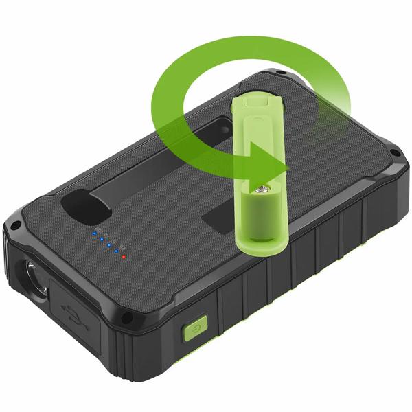 Powerbank Solaire 10000 mAh - Dynamo Manivelle & Lampe LED - Chargeur Secours Extérieur Camping Voyage - 2x USB-A 5V/2A