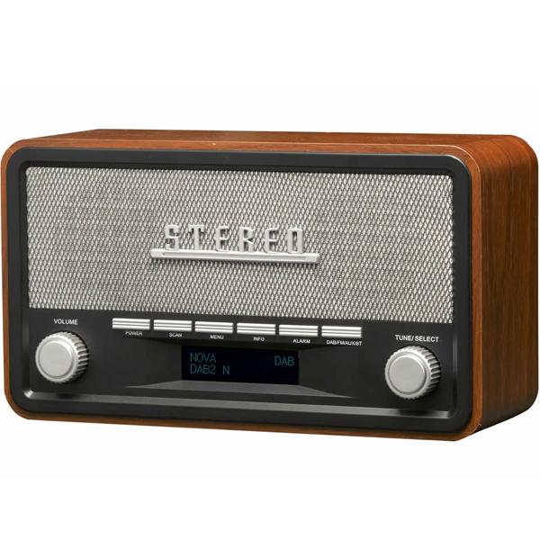 Radio DAB+/FM Vintage - Boîtier Bois Véritable - Réception Numérique/Analogique - Bluetooth, AUX, Réveil, Son Stéréo 2x2W