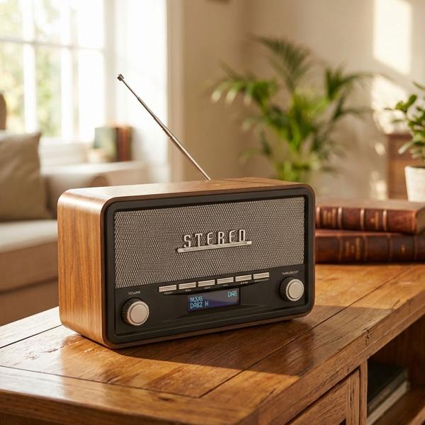 Vintage DAB+ & FM Radio with real wood housing, for digital & analog radio reception
