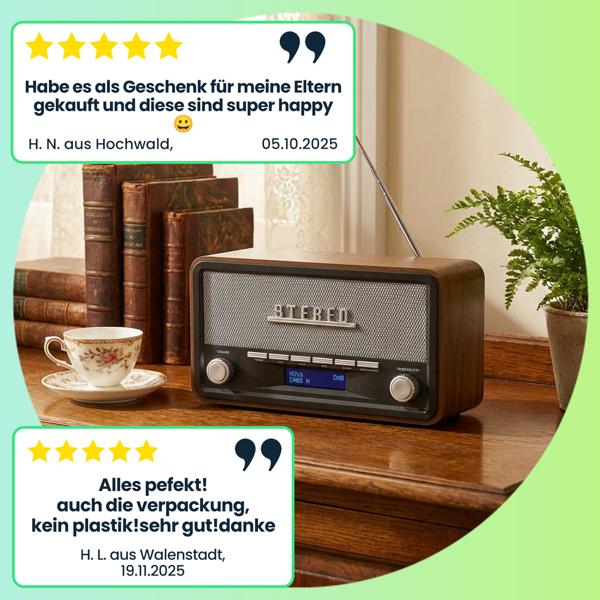Vintage DAB+ & UKW Radio mit Echtholz-Optik - Digitaler & analoger Empfang - Bluetooth 5.0 - AUX-Eingang - Wecker - 2x 2W Stereo-Sound