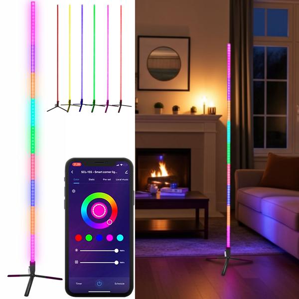 Luce d’angolo Wi-Fi Corner Lamp con Dreamcolor, RGB, dimmerabile, 1,5 m: compatibile con Tuya e Google Assistant/Amazon Alexa - ideale per streaming, video e un’atmosfera domestica cool