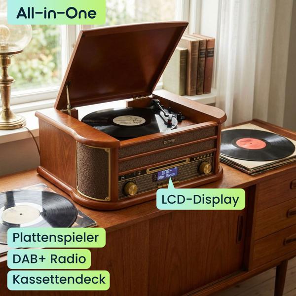 Retro-Musikcenter: All-in-One Plattenspieler, DAB+ Radio & Kassettendeck - perfekter Klang für Ihr Zuhause