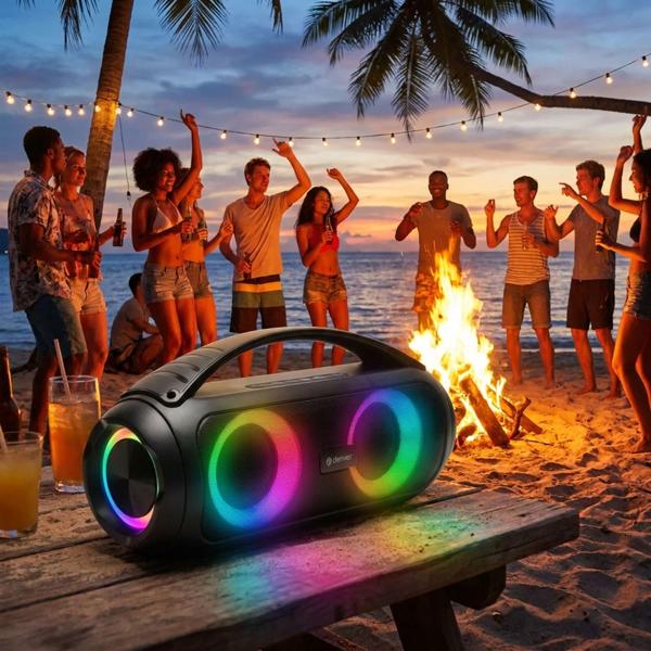 Portable Bluetooth speaker with cool light effects – Compact, easy to carry and perfect on the go. Powerful sound for every party!