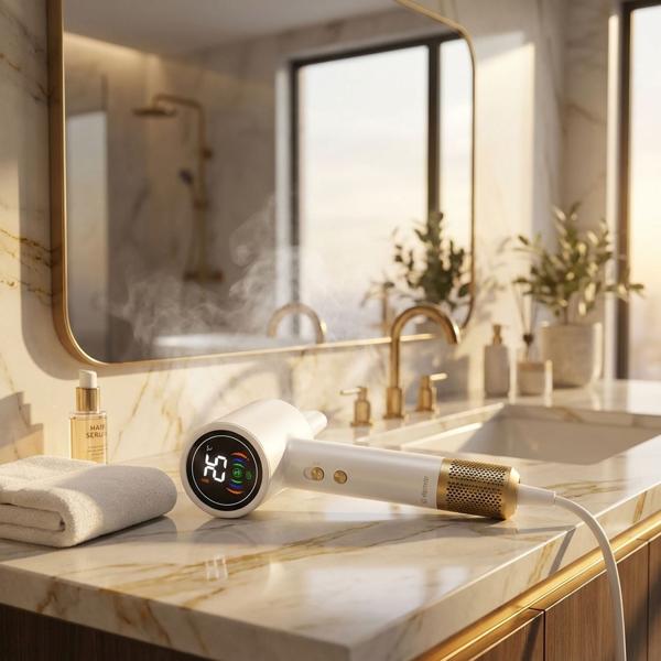 Hochleistungs Haartrockner 1400W, weiss, mit LED-Anzeige für schnelles Trocknen und glänzende Ergebnisse - Perfekt für den professionellen Einsatz