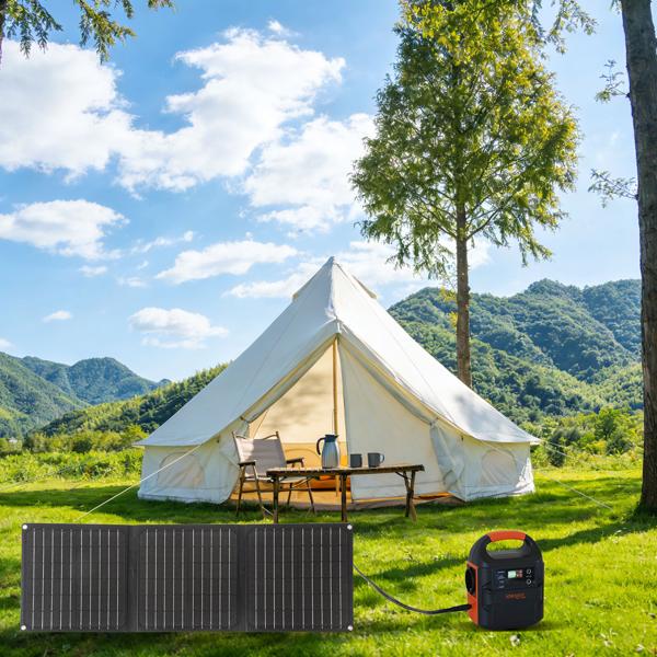 Pannello solare pieghevole 21W monocristallino – Caricabatterie solare portatile IP65 con connettore compatibile MC4, adattatore DC, occhielli e moschettoni per campeggio