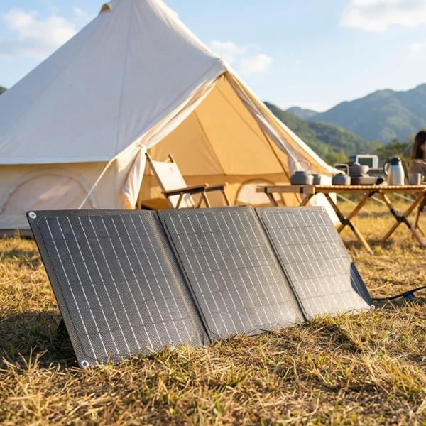 Pannello solare pieghevole 21W monocristallino – Caricabatterie solare portatile IP65 con connettore compatibile MC4, adattatore DC, occhielli e moschettoni per campeggio