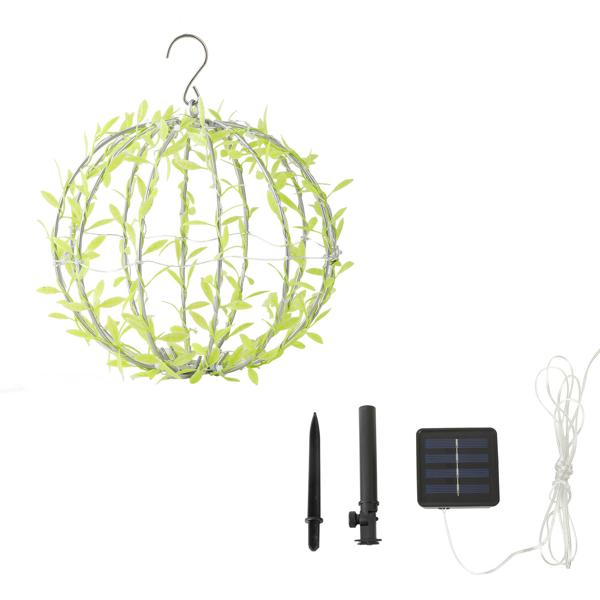 4er-Set Solar Leuchtkugel im Blätterdesign - Ø20cm Gartenkugel mit 72 warmweissen LEDs - IP44 Aussenleuchte inkl. Erdspiess, S-Haken und Solarpanel