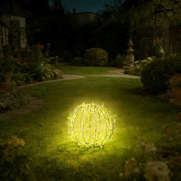 4er-Set Solar Leuchtkugel im Blätterdesign - Ø20cm Gartenkugel mit 72 warmweissen LEDs - IP44 Aussenleuchte inkl. Erdspiess, S-Haken und Solarpanel