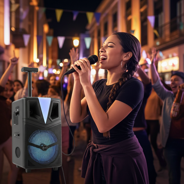 Powerful 8-inch Bluetooth trolley speaker with rich 12W RMS sound for the best party atmosphere - mobile, powerful, reliable