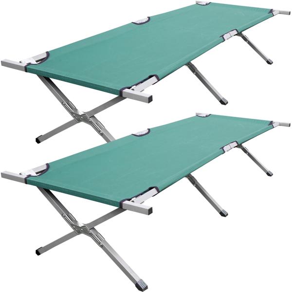 set of 2 professional folding camp beds, green - Maximum relaxation for outdoor use. Ideal for camping, fishing, guests. Robust folding bed with comfort & stability!