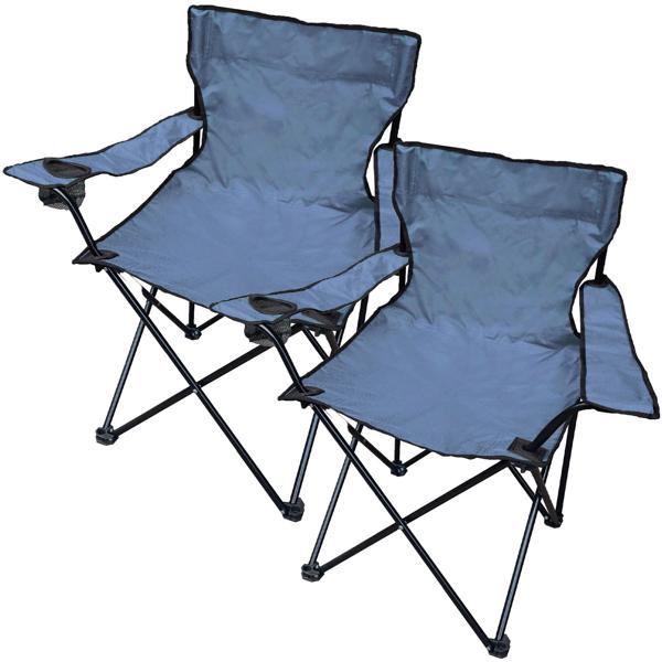 Set of 2 blue camping folding chairs, foldable: with armrest & cup holder – compact, robust & comfortable – your perfect outdoor companion