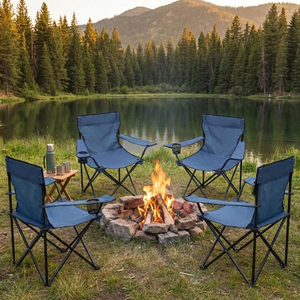 4er-Set Camping Faltstuhl Blau klappbar: Mit Armlehne & Getränkehalter – Kompakt, robust & bequem – Ihr perfekter Begleiter für Outdoor
