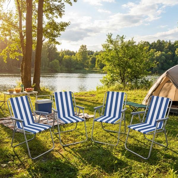 4er-Set Campingstuhl blau/weiss - klappbar, robust & platzsparend für Camping, Outdoor, Festivals, Strand & Picknick - Stahlrohrgestell, 600D Polyester