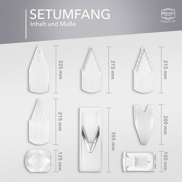 Multifunktionale Gemüsereibe V3 Profi Set - 5 Schnittarten für Gemüse & Obst - Weiss, Made in Germany - Küchenhobel für Salate, Rohkost & Gratins