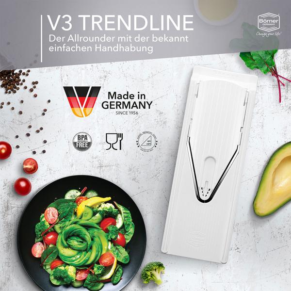 Multifunktionale Gemüsereibe V3 Profi Set - 5 Schnittarten für Gemüse & Obst - Weiss, Made in Germany - Küchenhobel für Salate, Rohkost & Gratins