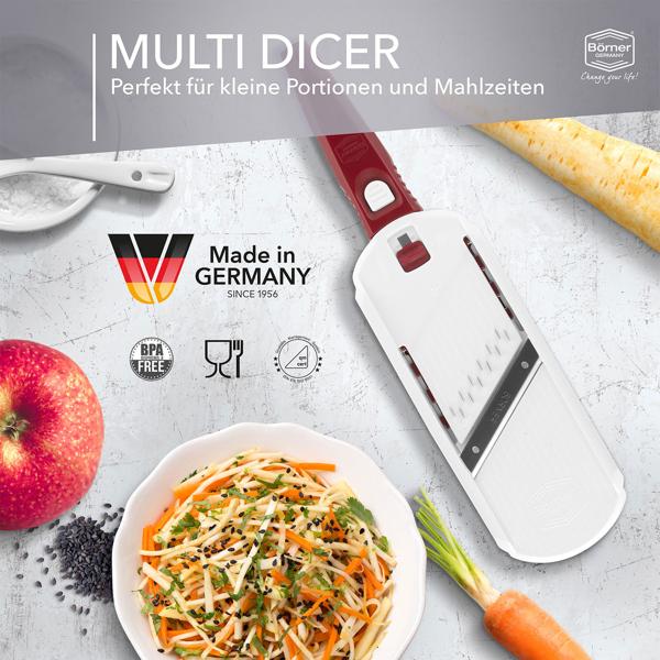 Coupe-légumes professionnel Julienne - Découpe cubes & lamelles pour crudités & salades - Sans BPA - Made in Germany - Blanc-rouge