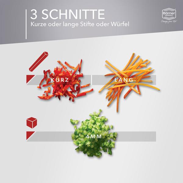 Profi Gemüse-Hobel, weiss-rot: Julienne Gemüseschneider für perfekte Gemüsestreifen & Rohkost-Rezepte