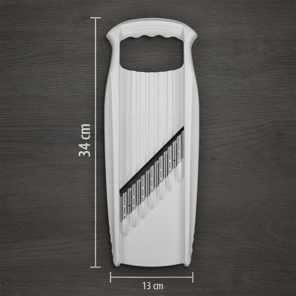 Wellen-Waffel XXL PowerLine pour pommes de terre, coupe-frites ondulées et coupe gaufrette pour ondulations épaisses et pommes de terre gaufrette, lame en acier inoxydable, blanc