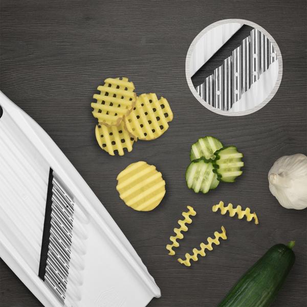 Wellen-Waffel XXL PowerLine pour pommes de terre, coupe-frites ondulées et coupe gaufrette pour ondulations épaisses et pommes de terre gaufrette, lame en acier inoxydable, blanc