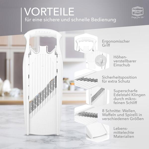 Multifunktionaler Gemüseschneider für Waffelschnitte: Perfekte Wellen- & Spirelli-Schnitte – So macht Gemüse-Essen Spass