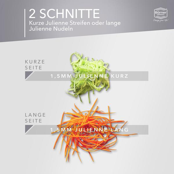 Julienne-Hobel mit Sicherheitsfruchthalter, weiss: Vielseitiger Gemüseschneider für gesunde & kreative Gerichte – Präzise & schnell zu feinen Gemüsestreifen