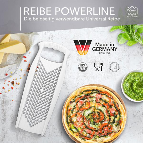 Profi Küchenreibe Weiss - Vielseitige Raffel für Obst, Käse, Gemüse & Zesten - 2 Reibflächen - Made in Germany, BPA-frei, 34x13x3.7cm