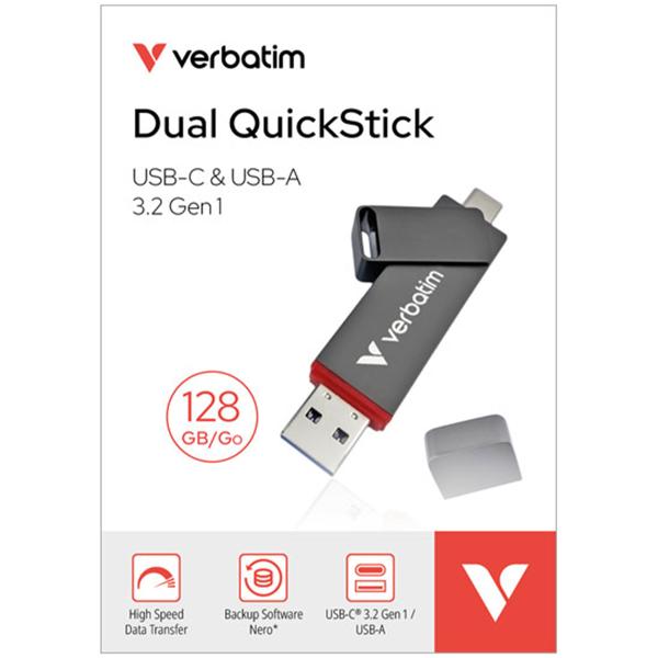 Clé USB 3.2 128 Go, Dual, QuickStick, grise : Mémoire ultra-rapide pour PC, téléphone portable & tablette - Un turbo de données fiable