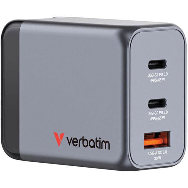 Adaptateur Chargeur USB Voyage GaN 65W - Rapide Universel Téléphone Portable Ordinateur Portable - 2x USB-C PD & 1x USB-A QC 3.0 - EU UK US Gris