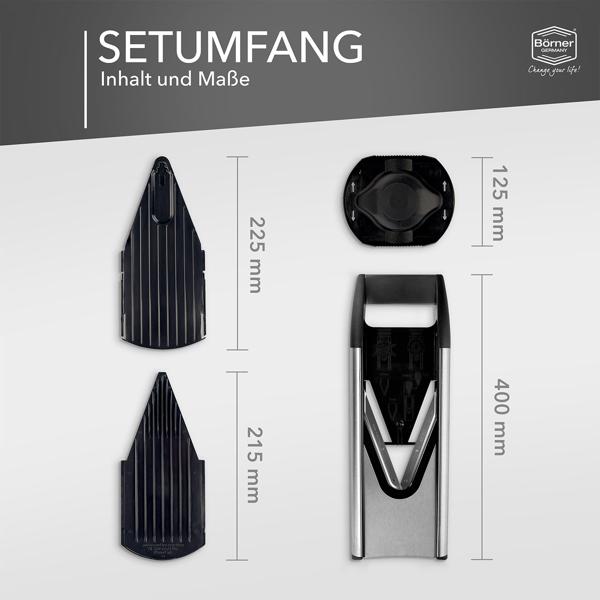 Premium Edelstahl Gemüsereibe V6 Basis Set, 3 Schnittstärken, silber-schwarz: Küchenhobel für Gemüse & Obst