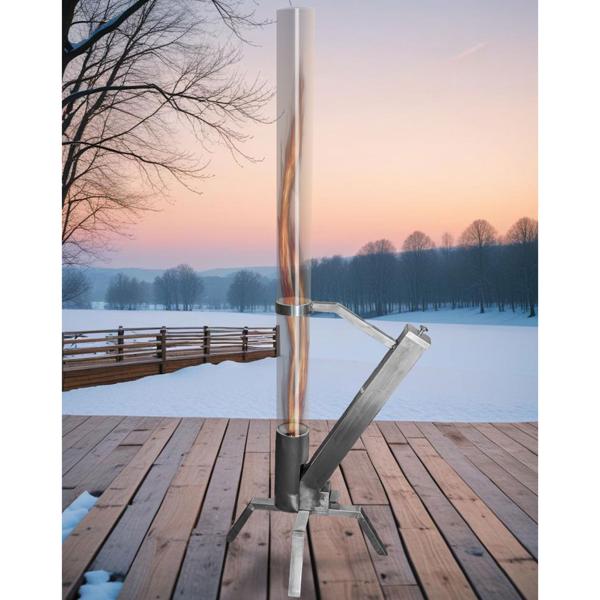 Glass fire tube with stainless steel frame, H 132 cm: Exclusive garden stove - a stylish source of warmth for patio & balcony
