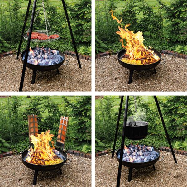 4-in-1 multifunctional barbecue with fire bowl, swivel grill, flame grill board and fire kettle: a versatile swivel barbecue with a campfire feeling