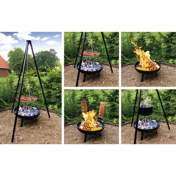 4-in-1 multifunctional barbecue with fire bowl, swivel grill, flame grill board and fire kettle: a versatile swivel barbecue with a campfire feeling