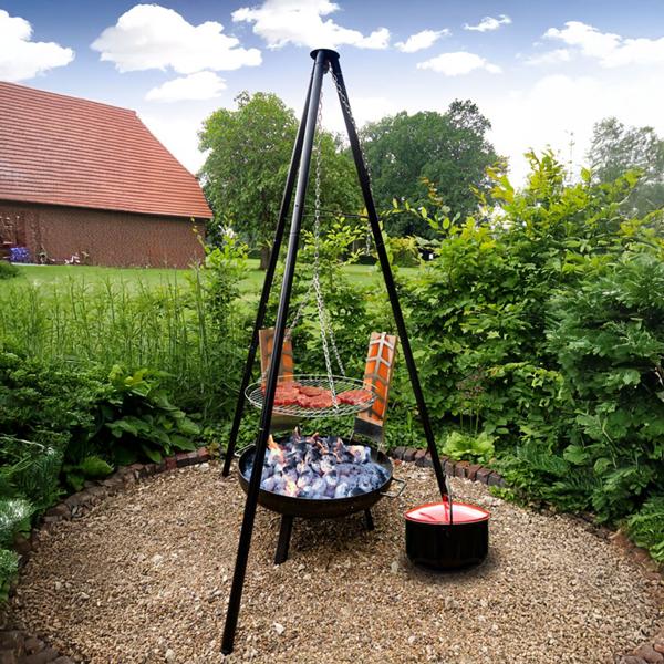 4-in-1 multifunctional barbecue with fire bowl, swivel grill, flame grill board and fire kettle: a versatile swivel barbecue with a campfire feeling