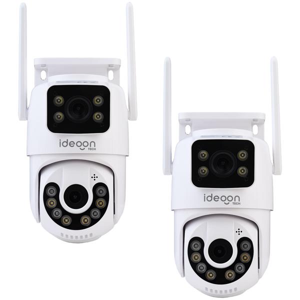 2 caméras de surveillance IP extérieures à double lentille – pivotent à la verticale et à 355° à l’horizontale – vision nocturne, audio bidirectionnel et enregistrements