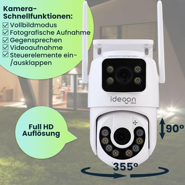 2er-Set Zuverlässige Dual Lens IP Outdoor-Überwachungskamera, 355° schwenkbar & neigbar – Leistungsstark mit Nachtsicht, Gegensprechen & Aufnahme