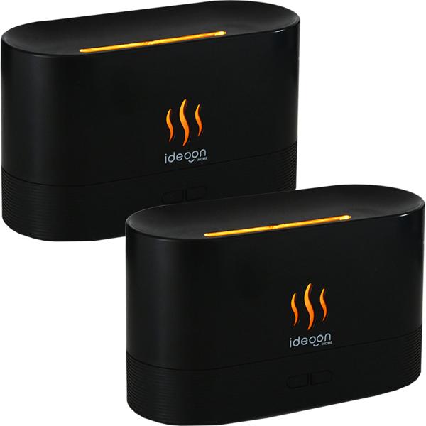 Set of 2 stylish aroma diffusers with flame effect – ultra-quiet ultrasonic aroma humidifier, USB, auto shut-off, 10 h runtime for bedroom & office