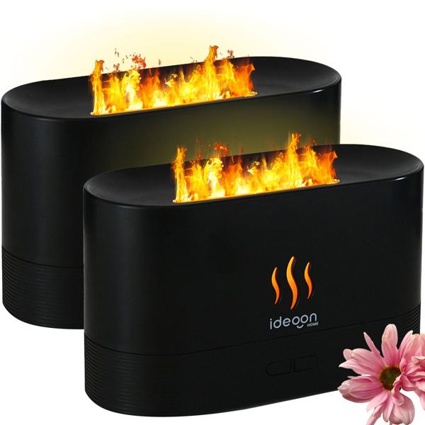 Set of 2 stylish aroma diffusers with flame effect – ultra-quiet ultrasonic aroma humidifier, USB, auto shut-off, 10 h runtime for bedroom & office
