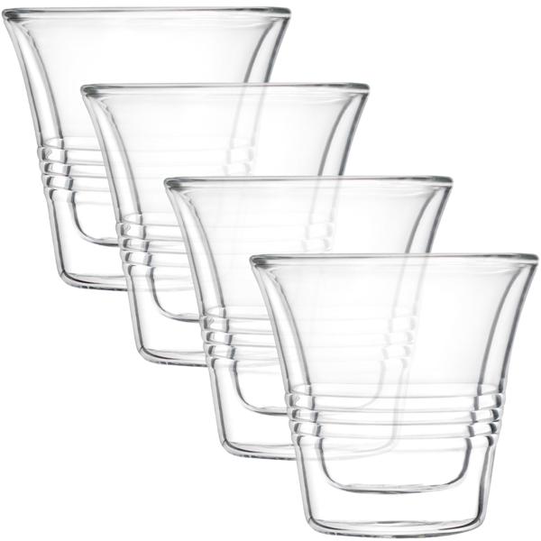 set di 4 eleganti bicchieri a doppia parete con scanalatura - 70 ml - Funzione Thermo per gustare al meglio caffè e tè